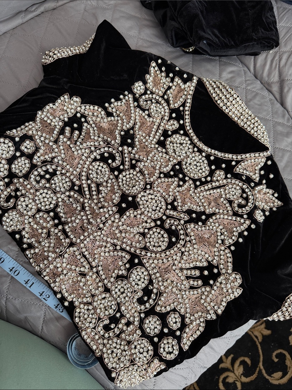 Black Velvet Top with Intricate Crystal Embellishment - Picture 1 of 14